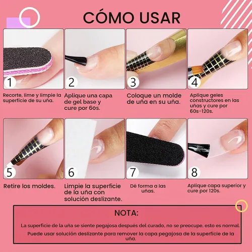 Vista 6 de SAVILAND Builder - Kit de gel para uñas, juego de colores blanco y rosa transparente Includes 100 Nail Forms, Brush, Base & Top Gel, For Nail Kit