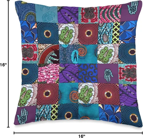 Vista 4 de Nativ Hand Ankara Kitenge - Almohada de retazos con estampado de cera africana, 16 x 16, multicolor