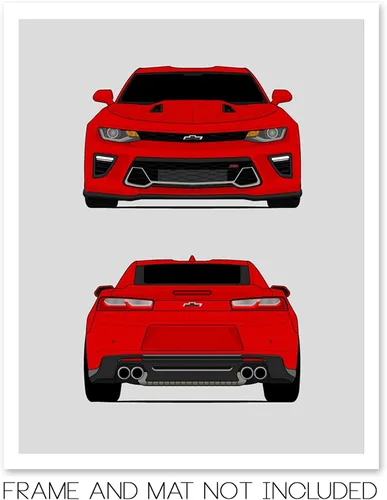 Vista 2 de Custom Car Posters Handmade Poster compatible with Chevy Camaro SS (2016-2018) 6th Generation (Front and Rear) Print Wall Art Décor - 8x10 Metallic