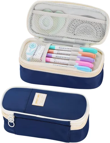 Vista 15 de Dugio Estuche grande para niños, organizador para lápices, con cremallera, para la escuela, adolescentes, niños, estético, grande, color negro