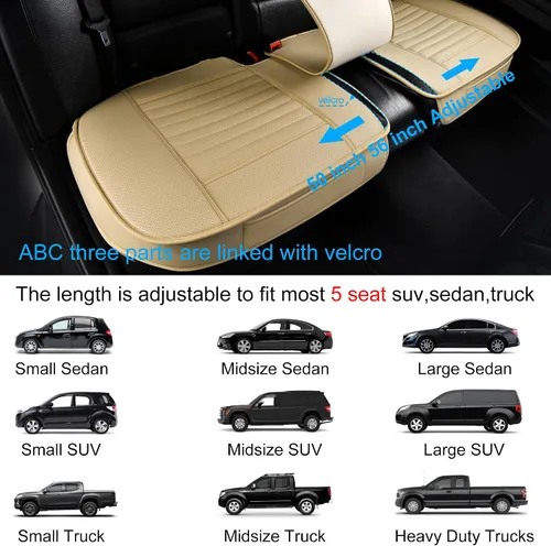 Vista 5 de Cubiertas para asiento trasero Sunny color, cojines para asiento trasero, protector de banco automático con piel de PU transpirable y fondo Beige