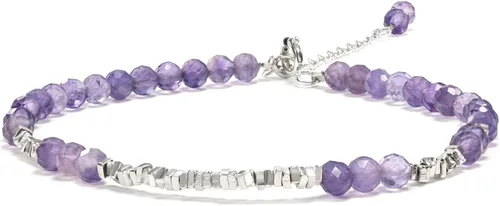 Vista 9 de Pulsera de cuentas de cristal natural de plata 925 hecha a mano. Joyería energética de piedras preciosas facetadas para mujeres, regalo