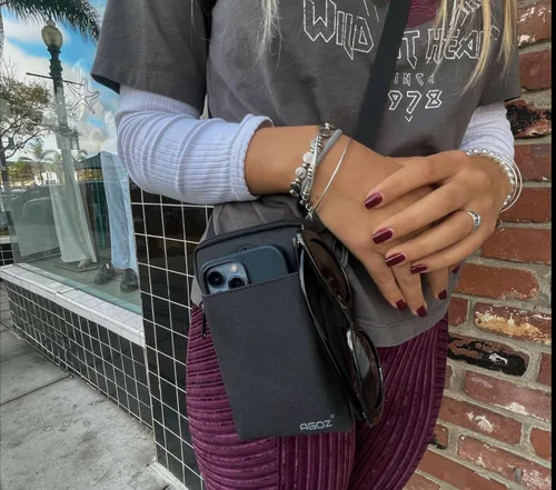 Vista 4 de Agoz Bolso cruzado para teléfono celular cartera con correa de hombro para Apple iPhone Negro