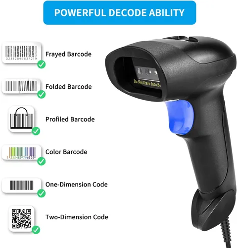 Vista 3 de NetumScan Lector de código de barras QR USB para computadoras, escáneres de código de barras de imagen 1D 2D automáticos con cable portátil