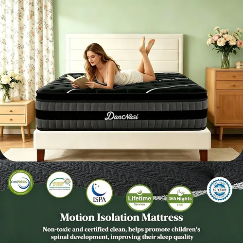 Vista 4 de Twin Mattress, 10 inch Twin Size Mattress Luxury Hybrid with Memory Foam & Pocket Springs for Dual Additional Support and Motion Isolation, Medium