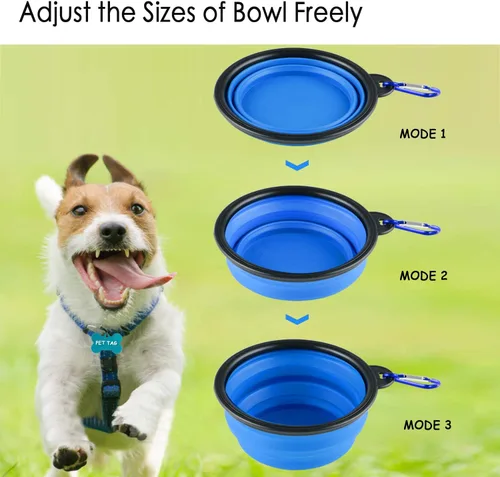 Vista 3 de 3 cuencos plegables de silicona para perros, plato plegable expandible para mascotas pequeñas, comida y agua, tazón portátil de viaje, etiqueta