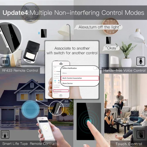 Vista 5 de MoesGo - Interruptor inteligente táctil de pared WiFi RF433 de segunda generación Smart Touch Wall Single Fire, no se necesita cable neutro