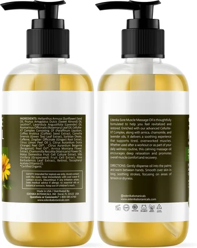 Vista 7 de Edenika Botanicals Aceite de masaje muscular de máxima fuerza para terapia de masaje con árnica pura, alivio profundo de tensión muscular y frote