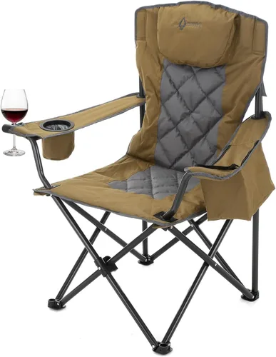 Vista 25 de ARROWHEAD OUTDOOR Silla plegable portátil de lujo para campamento con reposacabezas, portavasos y vidrio, enfriador de 6 latas, bolsa de transporte