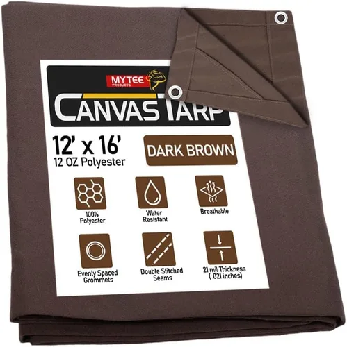 Vista 105 de Mytee Products Lona de lona marrón oscuro de 6 x 8 pies de 12 onzas, resistente al agua y transpirable, lonas resistentes, cubierta de lona