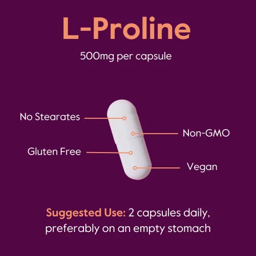 Vista 5 de BESTVITE L-Proline 500mg (120 cápsulas vegetarianas) - Sin estearatos - Sin rellenos - Vegano - Sin gluten - Sin OMG