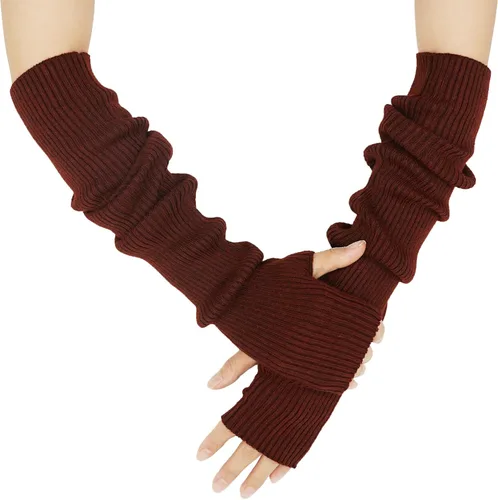 Vista 62 de Guantes cálidos de cachemira de brazo largo para mujer, guantes de invierno acogedores sin dedos, calentadores de brazos suaves, gran regalo