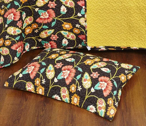 Vista 5 de DaDa Bedding Collection Marigold's Elegant Autumn Garden - Juego de colcha reversible acolchada – Brillante vibrante floral multicolor sólido