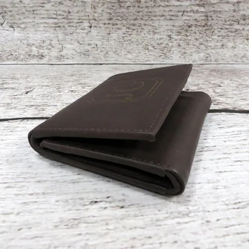 Vista 3 de Brown Genuine Leather Tri Fold Personalized Mens Wallet Black (777)