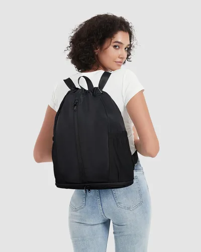 Vista 3 de sportsnew Mochila deportiva con cordón y compartimento para zapatos, mochila de cuerda para mujeres y hombres, bolsa con cordón resistente al agua