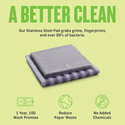 Vista 5 de Kit de Paño de Limpieza de Microfibra de Acero Inoxidable E-Cloth - Limpiador de Acero Inoxidable para Electrodomésticos, Horno, Estufa y Más