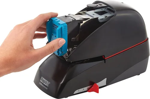 Vista 4 de Rapid 5080e - Grapadora eléctrica profesional para cartuchos con capacidad para 90 hojas, color negro, incluye 1 cartucho con 5000 grapas (90147)
