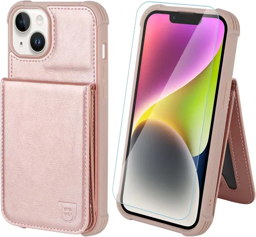 Vista 9 de VANAVAGY Funda tipo cartera compatible con iPhone 14 Pro Max para mujeres y hombres, de piel sintética, cierre magnético, con bloqueo RFID Negro
