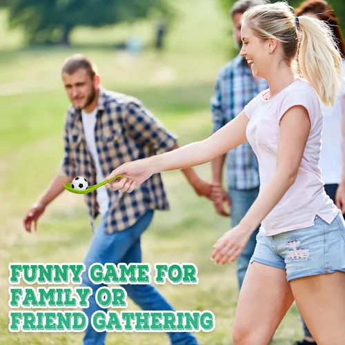 Vista 4 de Paquete de 12 juegos de fiesta de fútbol, relé de cuchara, juguete de carreras para adolescentes y adultos, pelota de espuma de fútbol y juego