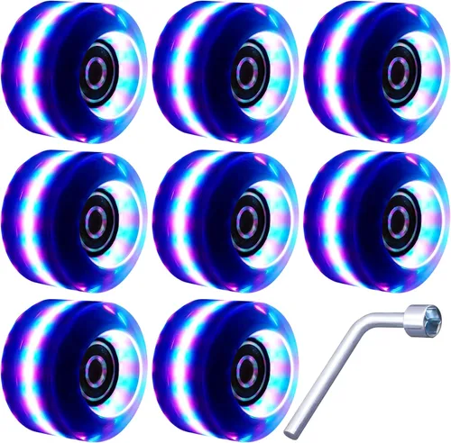 Vista 12 de Tanzfrosch Paquete de 8 Ruedas de Patines con Rodamientos Instalados Ruedas Cuádruples con Luz para Patinaje de Doble Fila y Monopatín 82A Rosa