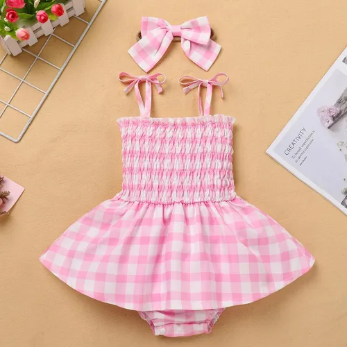 Vista 2 de Vestido de tutú sin mangas para niñas pequeñas, vestido de tela escocesa rosa, vestido de verano para niñas pequeñas, vestidos de fiesta de princesa