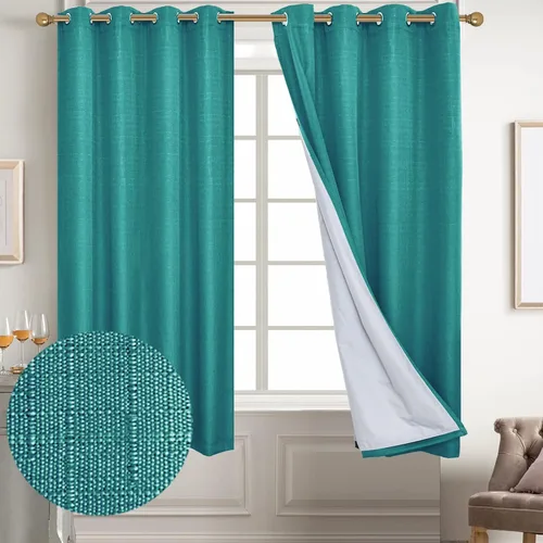 Vista 69 de Diraysid Cortinas 100% opacas de lino beige para dormitorio, con ojales, aislamiento térmico, cortinas de oscurecimiento de habitación