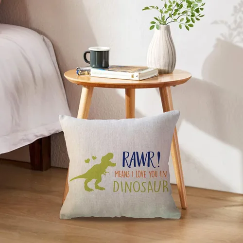 Vista 2 de Fundas de almohada lumbar de dinosaurio Rawr Means I Love You, regalo de dinosaurio para decoración rectangular, funda de cojín de cintura de 18 x