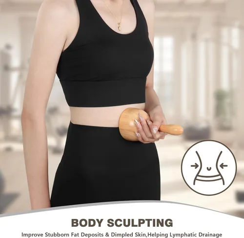 Vista 6 de KintKita Herramientas de masaje de terapia de madera 4 en 1, masajeador de drenaje linfático de madera, removedor de celulitis corporal, kit