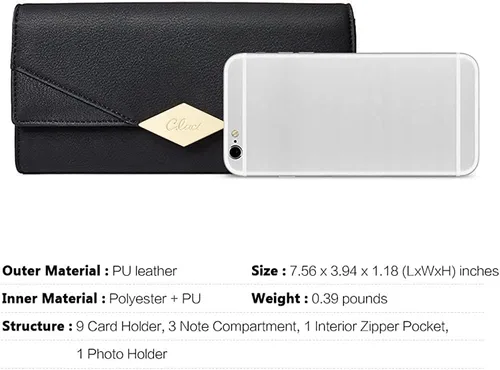 Vista 3 de Cartera de cuero suave para mujer, con tres pliegues y organizador de tarjetas