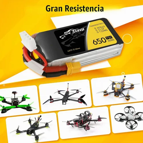 Vista 4 de TATTU Paquete de baterías Lipo 3S1P 75C 11.1V 650mAh con enchufe XT30 (2 piezas)