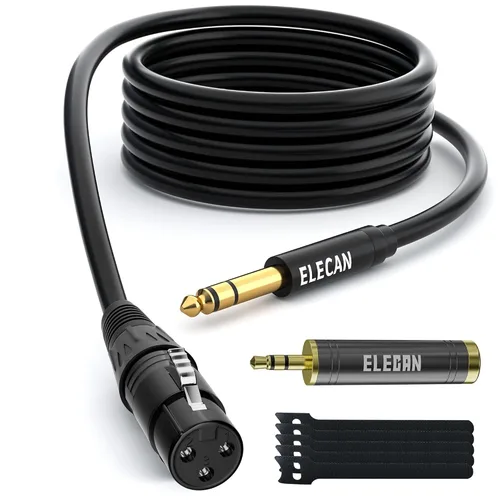 Vista 9 de Elecan Cable Auxiliar TRS Macho a XLR Macho de 3.5mm (1/8 Pulgada) de 4 Pies, Cable de Micrófono Estéreo Blindado Profesional Balanceado, Chapado