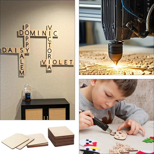 Vista 7 de 150 cuadrados de madera para manualidades, piezas de madera sin terminar de 5 x 5 pulgadas para manualidades, hojas de madera en blanco, hojas