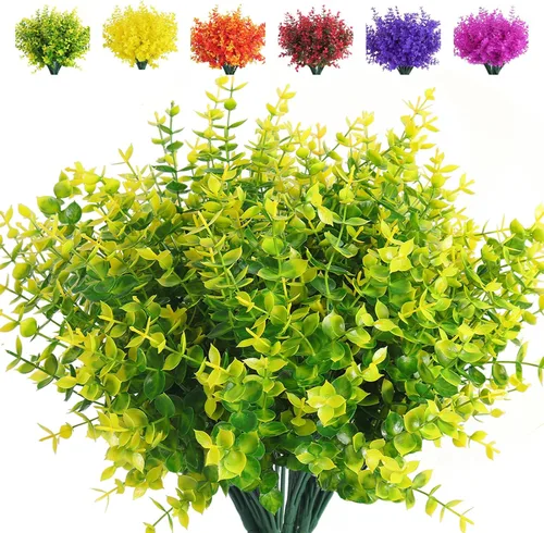 Vista 26 de RECUTMS - Flores artificiales, 12 plantas sintéticas para exteriores, resisten rayos ultravioleta, arbustos para interiores y exteriores, maceta