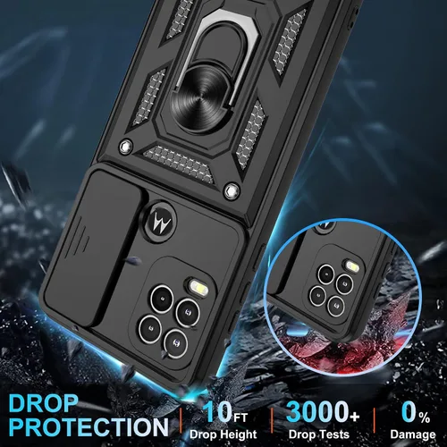 Vista 4 de Gritup Funda para Moto G Stylus 5G-2021 con cubierta deslizante para cámara 1 paquete de protectores de pantalla HD Soporte de metal giratorio