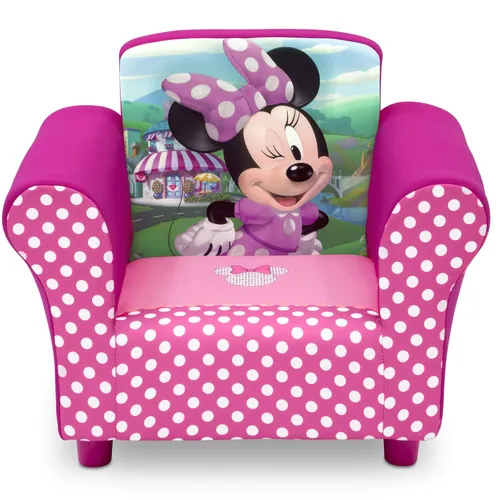 Vista 2 de Delta Children Juego de silla tapizada, madera, Minnie Mouse de Disney y juego de mesa y silla para niños (2 sillas incluidas), ideal para artes