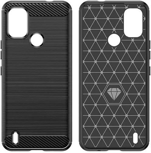 Vista 3 de Funda para Nokia C21 Plus con protector de pantalla HD, antideslizante, absorción de impactos, flexible TPU fibra de carbono, parachoques de goma