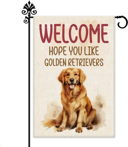 Vista 9 de Hafhue Bandera de jardín con la frase "Hope You Like Dogs", de doble cara, de 12 x 18 pulgadas, para decoración de patio o jardín, decoración