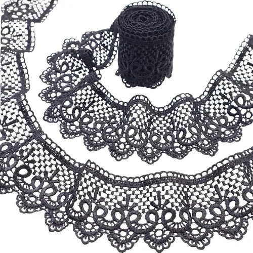Vista 8 de Cinta de encaje negro de 5 yardas de Venecia para coser ropa, decoración de fiesta en el hogar