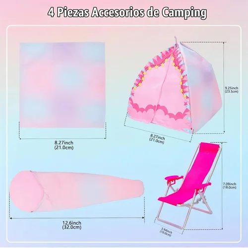 Vista 8 de 34 Pcs 11.5 Inch Doll Camping Tent Set-Sleeping Bag Backpack Accessories