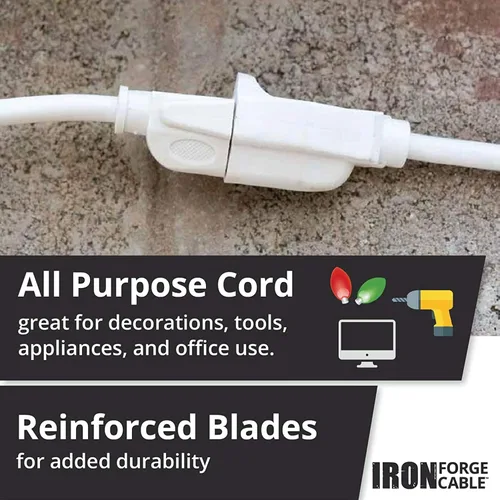 Vista 6 de Iron Forge Cable Cable de extensión resistente a la intemperie de 6 pies para exteriores, cable de extensión SJTW 16/3 blanco resistente, 3 puntas