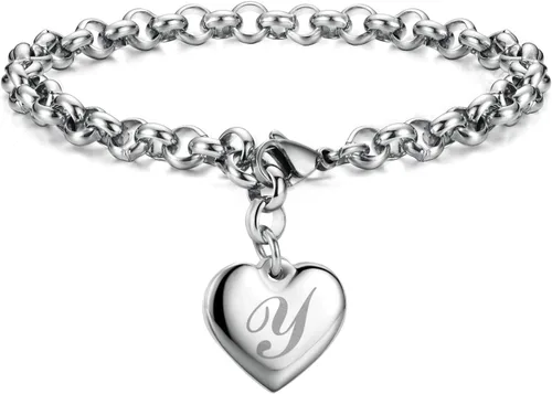 Vista 13 de Monily Regalos de cumpleaños para mujer, pulseras con dije inicial para mujer, letras del alfabeto y corazón, pulsera para mujer A: Corazón