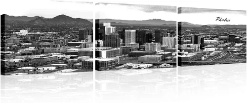 Vista 48 de TUMOVO 3 piezas de arte de pared en lienzo con diseño de horizonte de Atlanta, arte de pared panorámico de paisaje urbano en blanco y negro