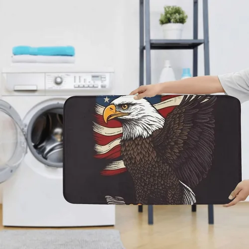 Vista 7 de Juego de 3 alfombras de baño con estampado de águila patriótica de Estados Unidos con estampado de bandera estadounidense, tapete de contorno