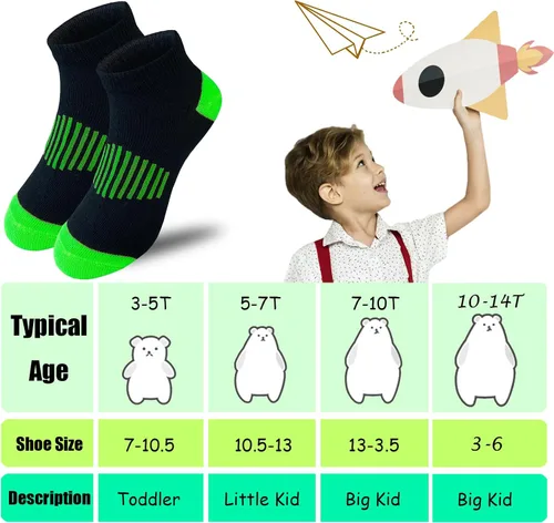 Vista 2 de Jamegio Calcetines de niño 18 pares de calcetines de corte bajo para niños, calcetines deportivos de tobillo para niños pequeños y grandes