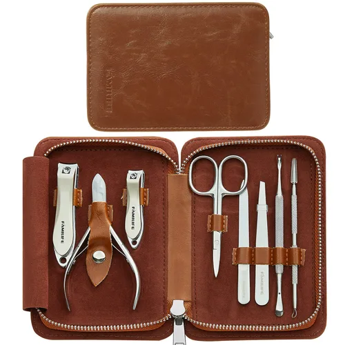 Vista 2 de FAMILIFE Kit de manicura profesional 8 piezas y herramienta para uñas encarnadas, 2 piezas, acero inoxidable, plata
