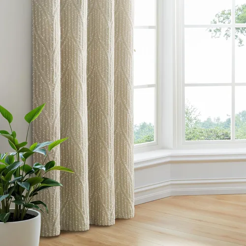 Vista 7 de Cortinas opacas de jacquard blanco y arena cálida, 52 pulgadas de ancho y 96 pulgadas de largo, 2 paneles, aislamiento térmico, reducción de ruido