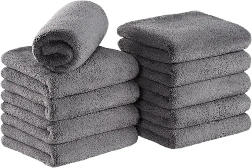 Vista 11 de Arkwright Toallas de microfibra de vellón coral, paquete de 10, resistentes al blanqueo, juego de toallas absorbentes para secado del cabello Marrón