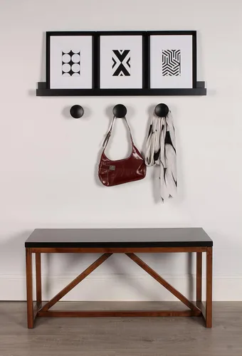 Vista 8 de Kate and Laurel Levie estante flotante de madera para pared con soporte para marcos de fotos, negro