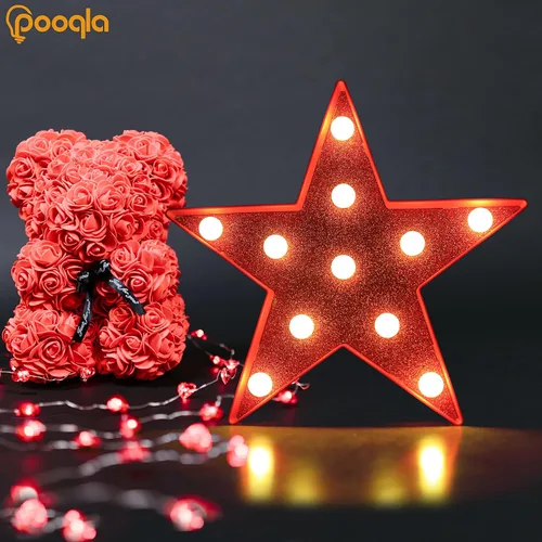 Vista 2 de Pooqla Luces de marquesina de estrellas, marquesina LED con purpurina, estrella de luz roja, luz nocturna alimentada por pilas para fiesta