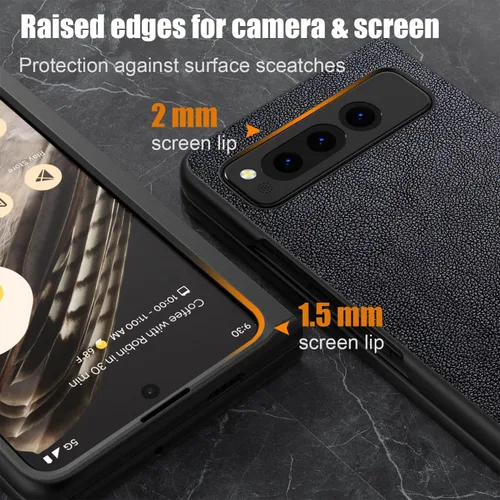 Vista 2 de Funda para Google Pixel Fold, funda de cuero premium para teléfono con diseño retro para Google Pixel Fold 5G (negro)